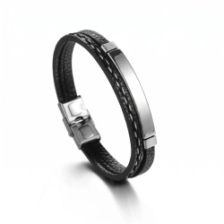 Bransoletka dwurzemykowa męska z grawerem, Monte Carlo, Black/Silver Bransoletka dwurzemykowa męska z grawerem, Monte Carlo, Black/Silver