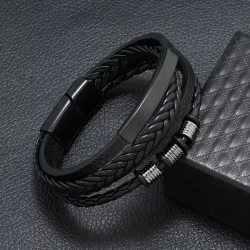Męska bransoletka z grawerem - Trieste, black/black