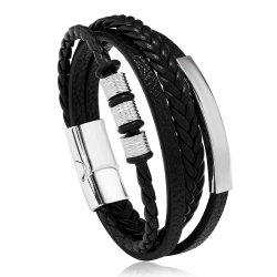 Męska bransoletka z grawerem - Trieste, black/silver