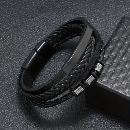 Męska bransoletka z grawerem - Trieste, black/black